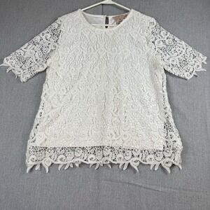 PHILOSOPHY Crochet Lace Lined Torso Pullover Top Shirt White sz Medium